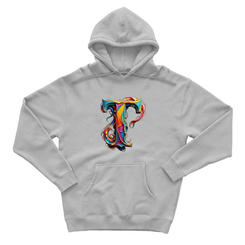 Ornate Colorful Typography: Decorated Letter T Illustration Male Pullover Hoodie