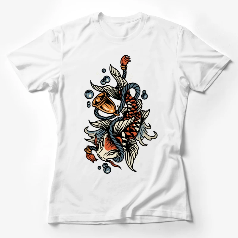 Koi Fish Tattoo Illustration with Bubbles Female T-Shirt