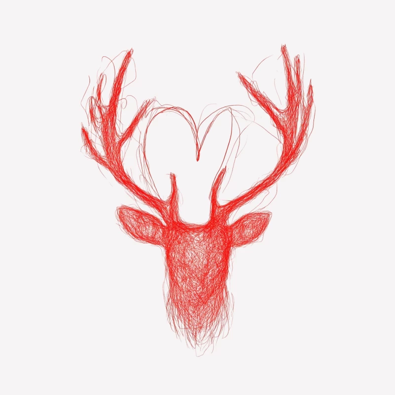 Red Sketched Deer Head with Antlers Female T-Shirt