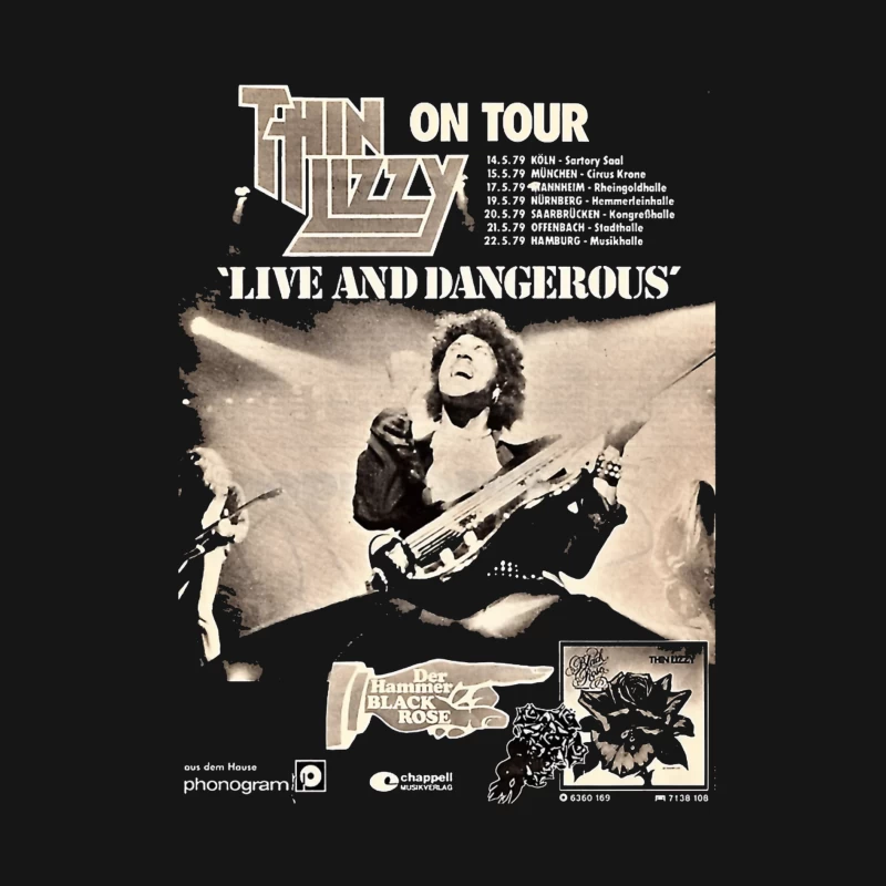 Vintage Thin Lizzy "Live and Dangerous" Tour Concert Poster Male Long Sleeve T-Shirt