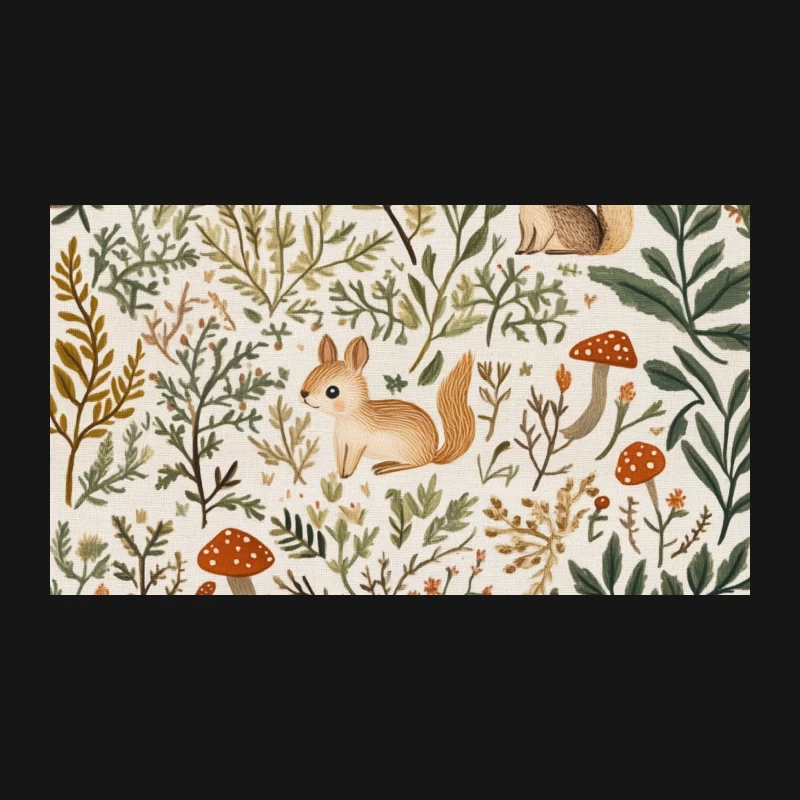Whimsical Forest Illustration with Squirrels and Mushrooms Desk Mat