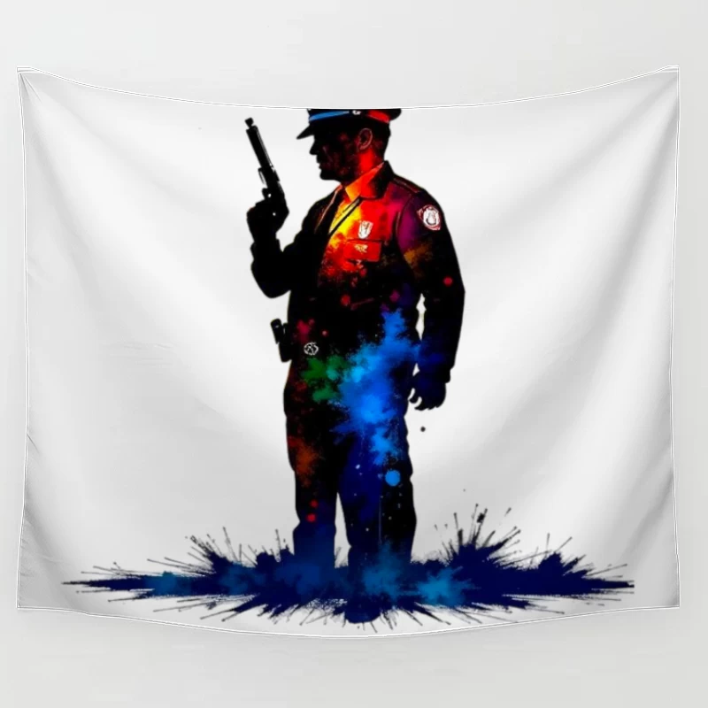 Artistic Watercolor Police Officer Silhouette Tapestry