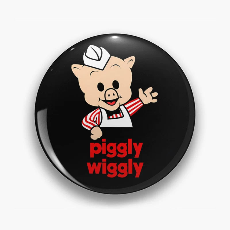 Piggly Wiggly Grocery Store Cartoon Pig Mascot Logo Pin