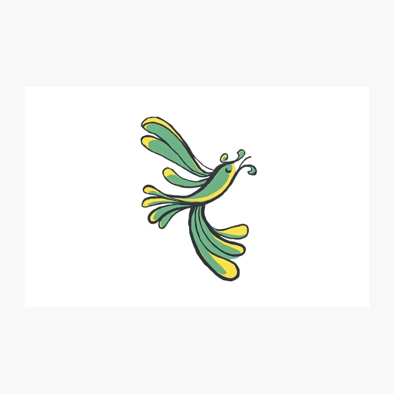 Stylized Green and Yellow Flying Bird Logo Travel Mug