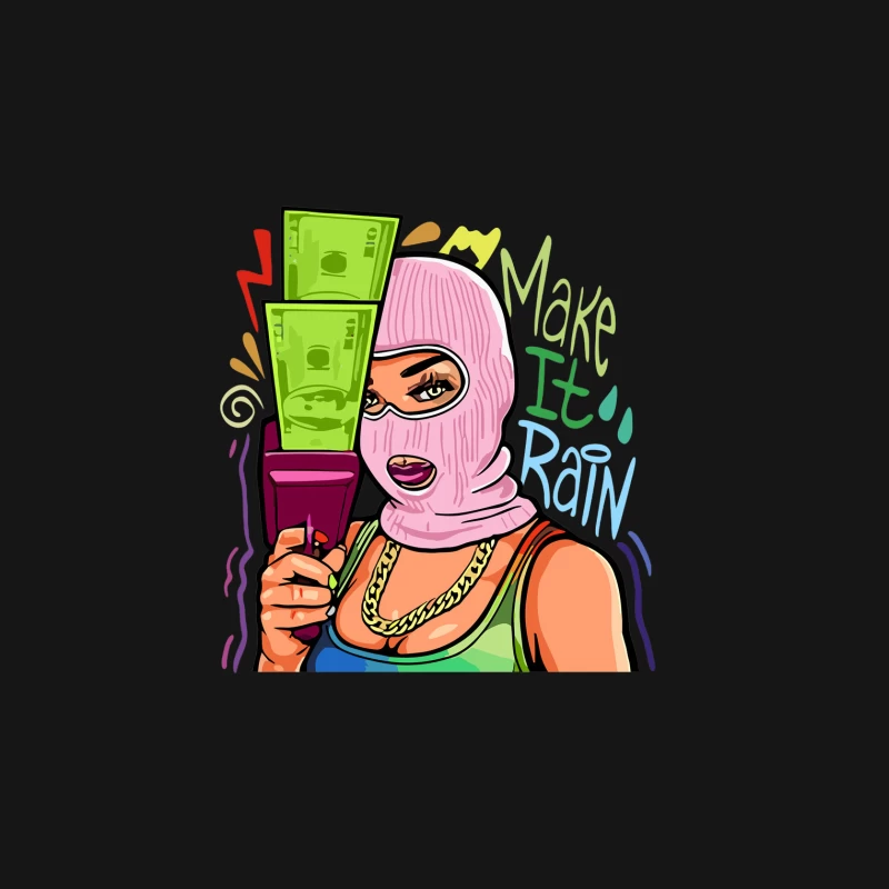 Frau mit Skimaske und Geld, Kunstdesign Herren T-Shirt