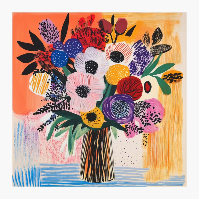 Vibrant Abstract Floral Bouquet Painting Pin