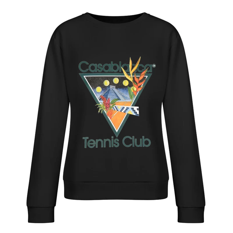 Casablanca Tennis Club Tropical Retro Logo with Mayan Motif Female Pullover Sweatshirt