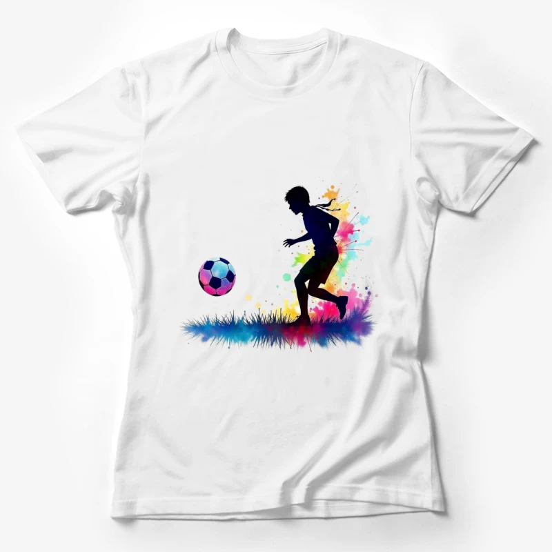 Silhouette of a Soccer Player with Color Splash Female T-Shirt