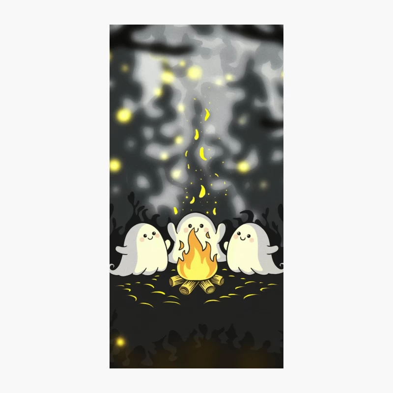 Cute Ghostly Campfire in Spooky Forest Night iPhone Case