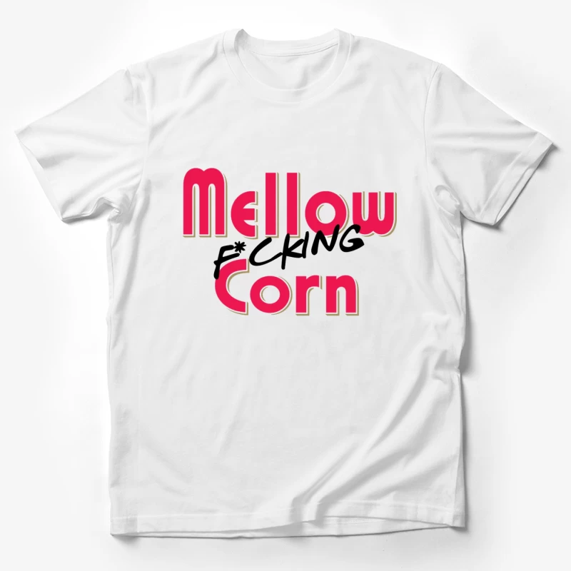 Stylized Pink Text Logo with Profanity: "Mellow F*cking Corn" Male T-Shirt