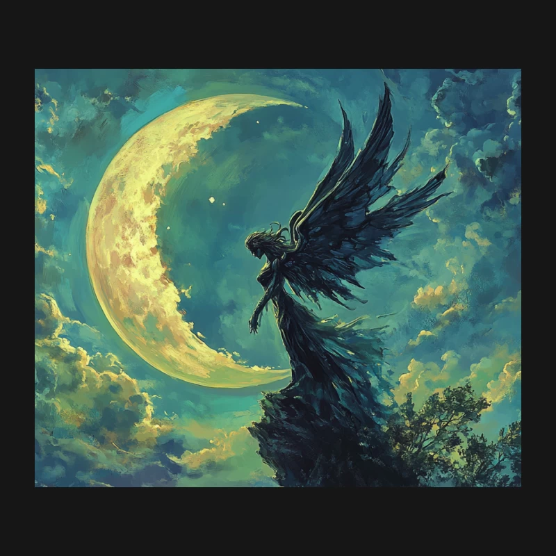 Ethereal Winged Figure Under Mystical Crescent Moon Mouse Pad