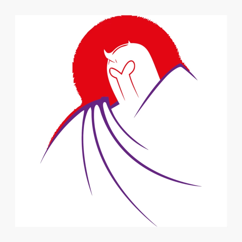 Minimalist Devil Logo with Red Circle and Purple Wings Pin