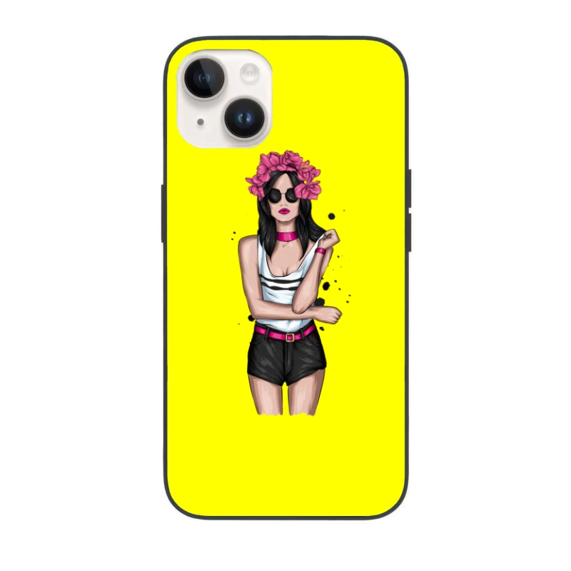 Chic Woman in Sunglasses with Floral Headband iPhone Case