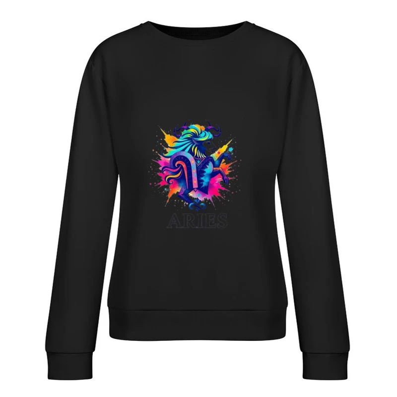 Colorful Aries Zodiac Illustration Female Pullover Sweatshirt
