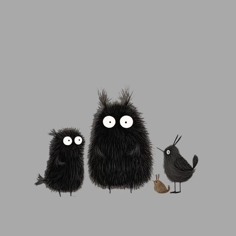 Adorable Fuzzy Monsters: A Quirky Family Portrait Male Pullover Hoodie