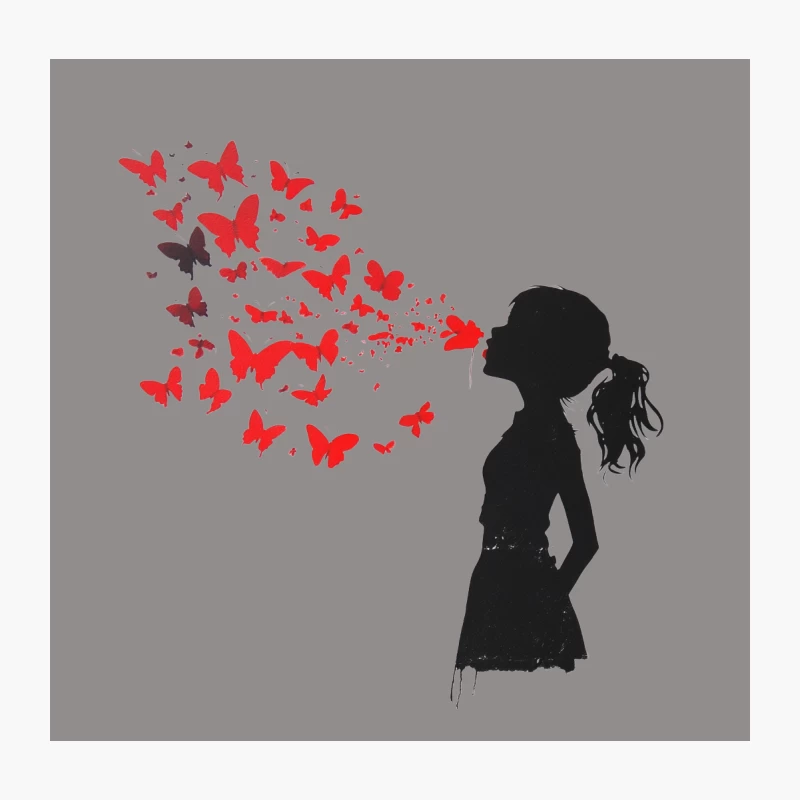 Silhouette's Butterfly Freedom: Artistic Expression in Red and Black Throw Pillow