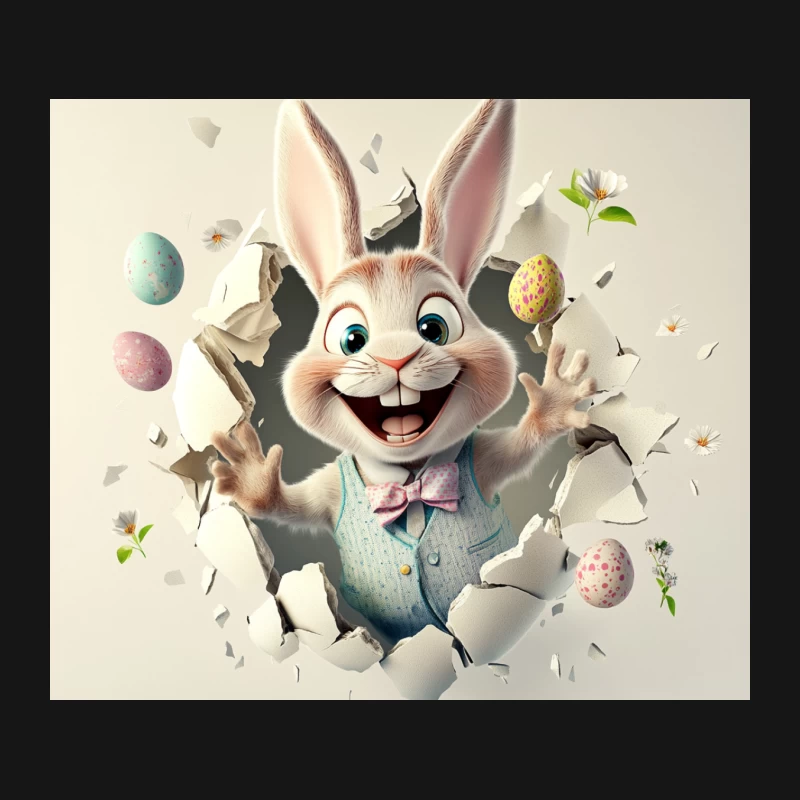 Cheerful 3D Easter Bunny Breaking Through Wall with Colorful Eggs Mouse Pad