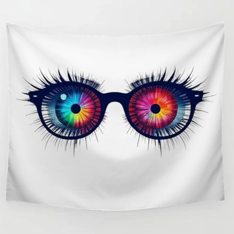 Psychedelic Rainbow Eyes Behind Glasses Tapestry