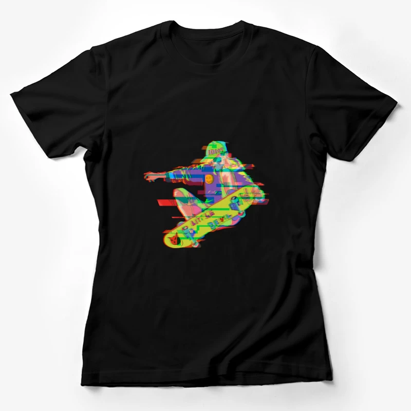 Glitch-Schädel-Skateboarding Damen T-Shirt