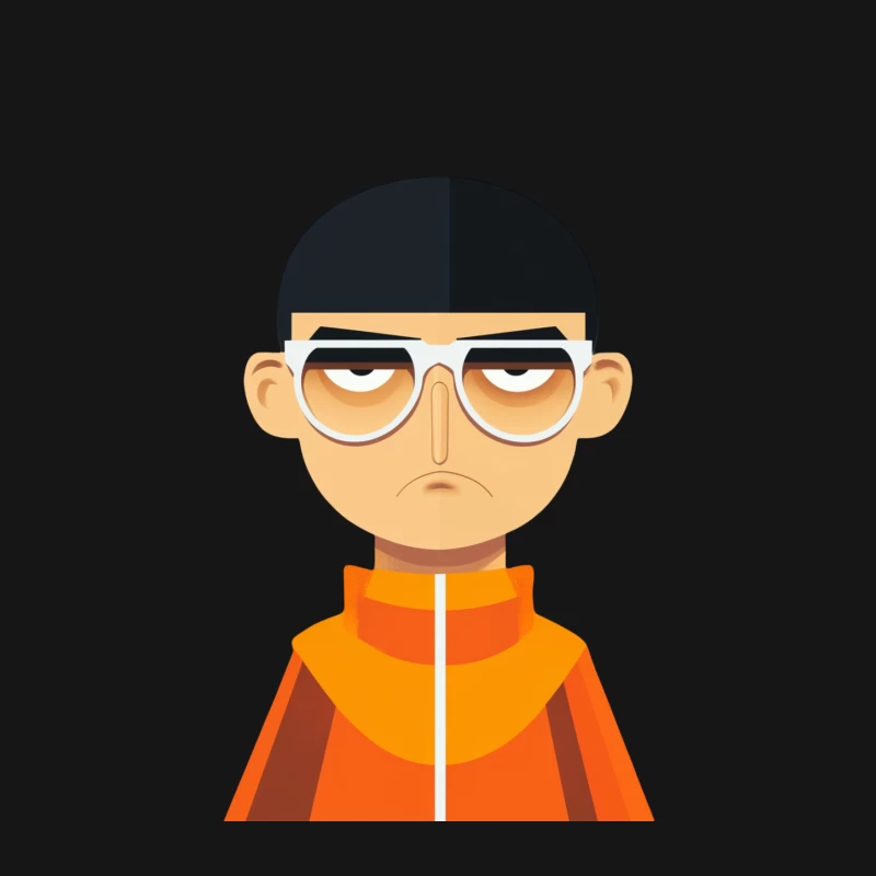 Grumpy Cartoon Character with Glasses in Orange Jacket Male Long Sleeve T-Shirt