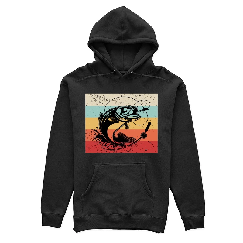 Retro-Angelkunst mit Fisch und Rute Damen Pullover Hoodie