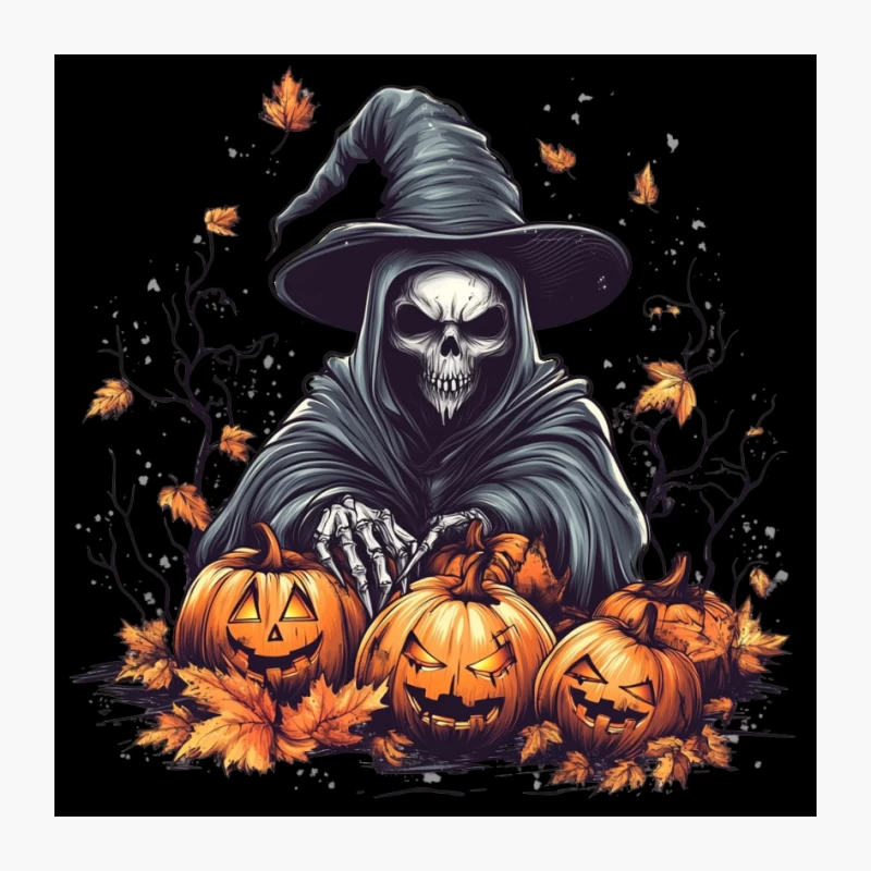 Spooky Halloween Scene with Grim Reaper and Jack-o'-lanterns Pin