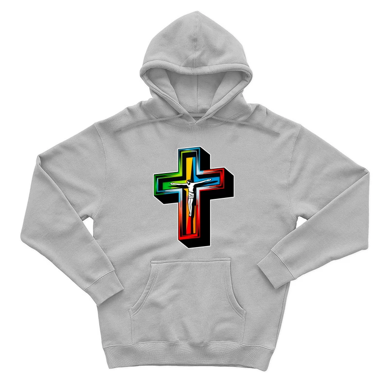 Colorful Modern Christian Cross with Crucifixion Male Pullover Hoodie