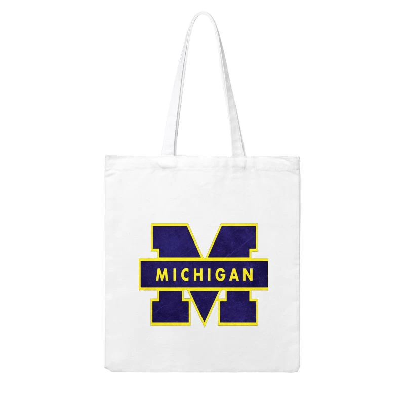 University of Michigan Athletic Block M Logo in Navy and Yellow Cotton Tote Bag