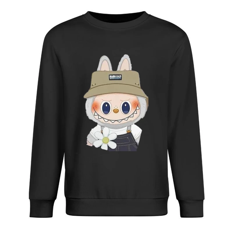Niedlicher Cartoon-Hase mit Hut und Blume Herren Pullover Sweatshirt