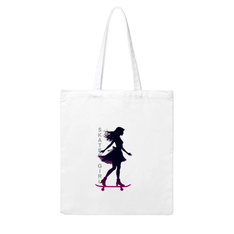 Stylish Skater Girl Silhouette in Pink and Black Cotton Tote Bag