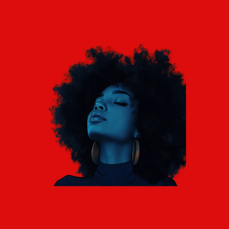 Artistic Blue-Tinted Portrait of Woman with Afro and Gold Earrings Male Tank Top