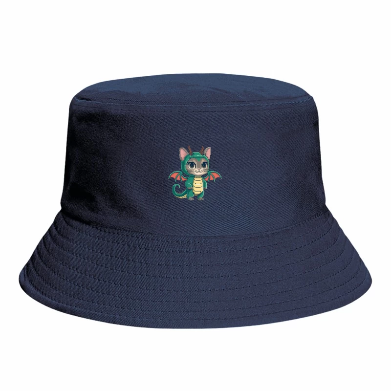 Cute Pixel Art Cat in Dragon Costume: Fantasy Gaming Character Design Bucket Hat