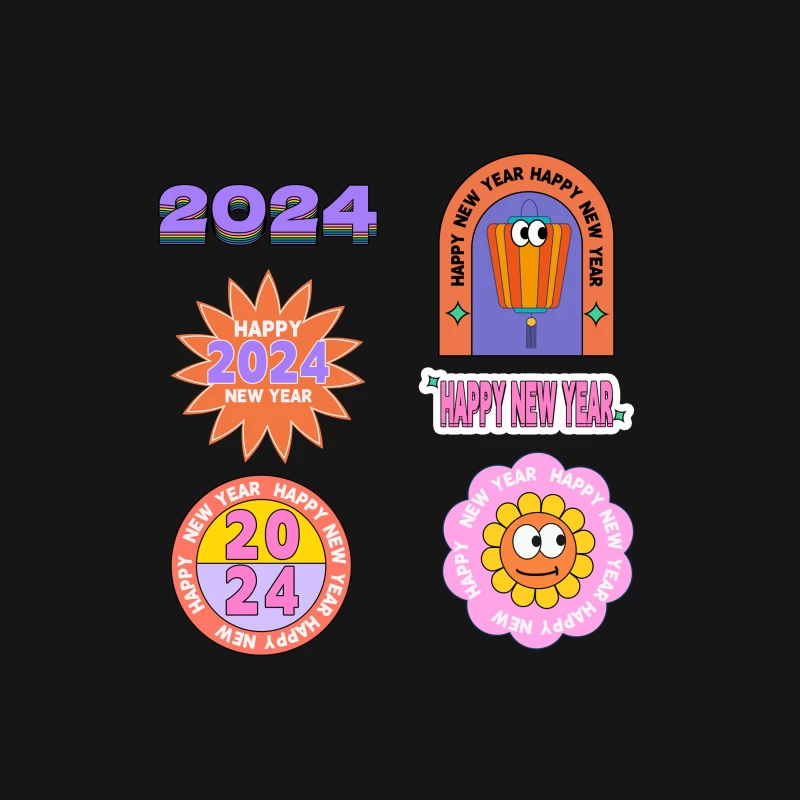 Fröhliches Neues Jahr 2024 mit bunten Grafiken Herren T-Shirt