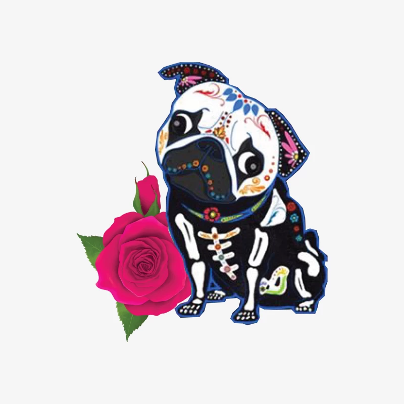Chien de style calavera avec rose Homme Sweat-shirt à enfiler