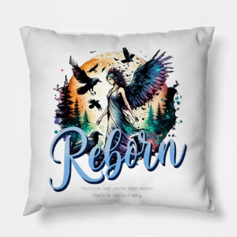 Ethereal Angel Reborn in Mystical Forest Sunset Throw Pillow