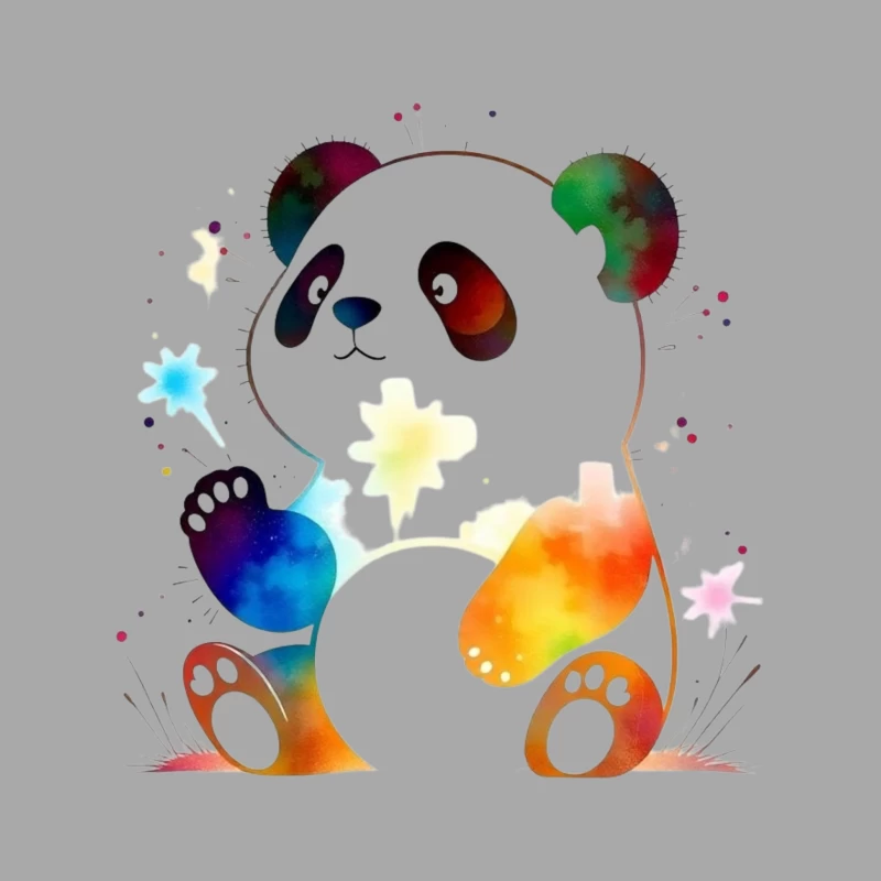 Colorful Watercolor Panda Bear Illustration Male Pullover Hoodie