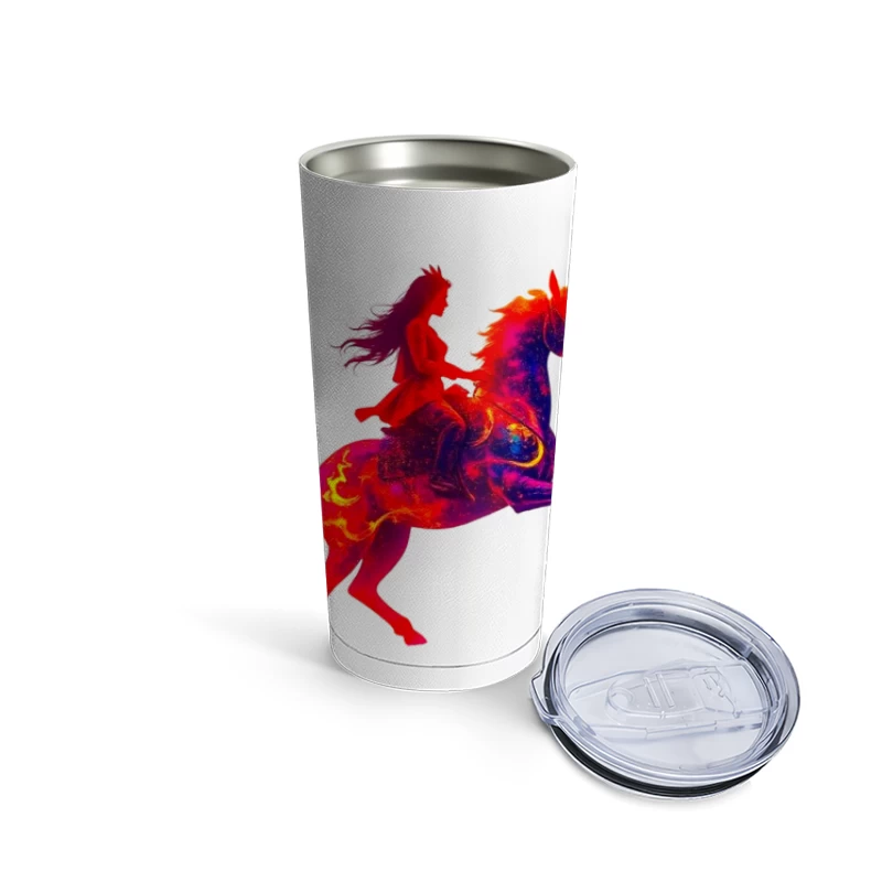 Mystical Red Horse and Rider Silhouette Fantasy Art Travel Mug