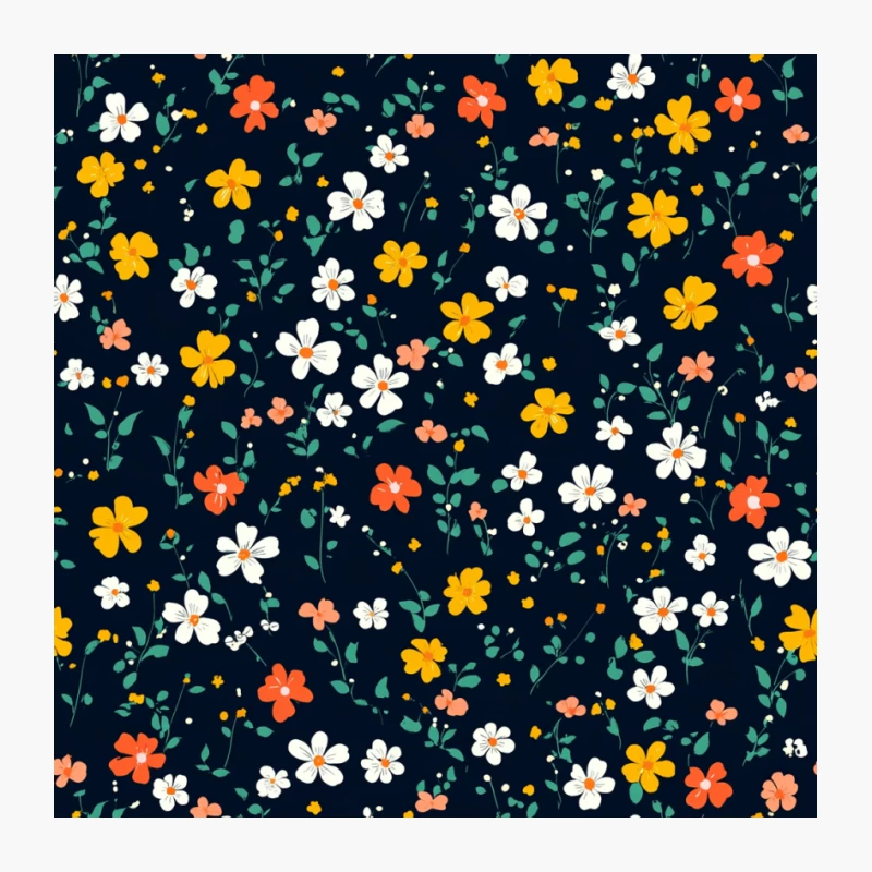 Vibrant Retro Floral Pattern on Dark Background Pin
