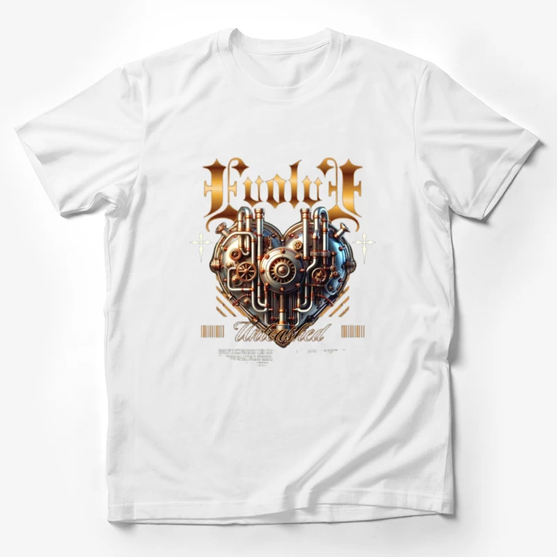 Steampunk Mechanical Heart with Gold Typography Design Male T-Shirt