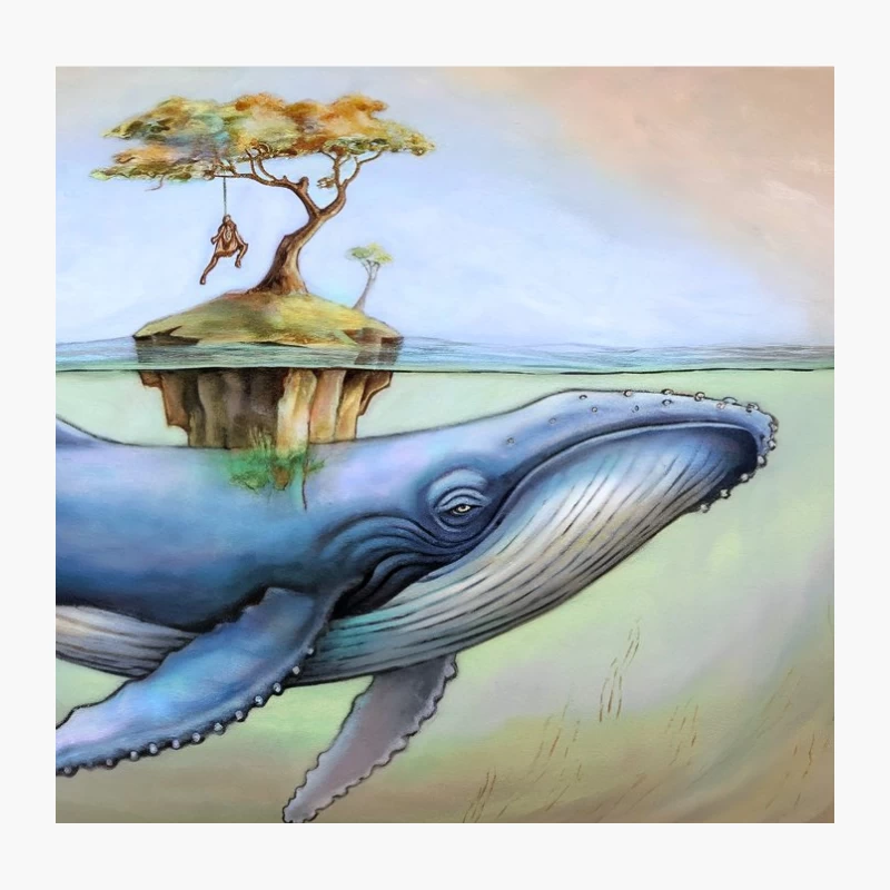 Surreal Whale Island: A Fantasy Ocean Artwork Throw Pillow