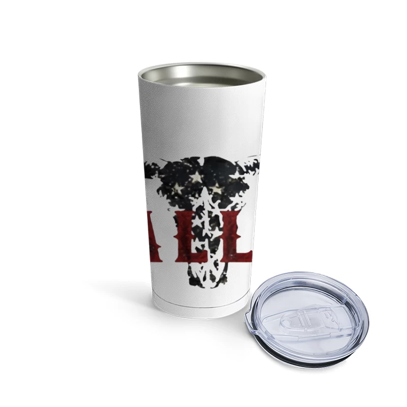 American Patriotic Western "Wallen" Logo with Flag-Patterned Bull Skull Travel Mug