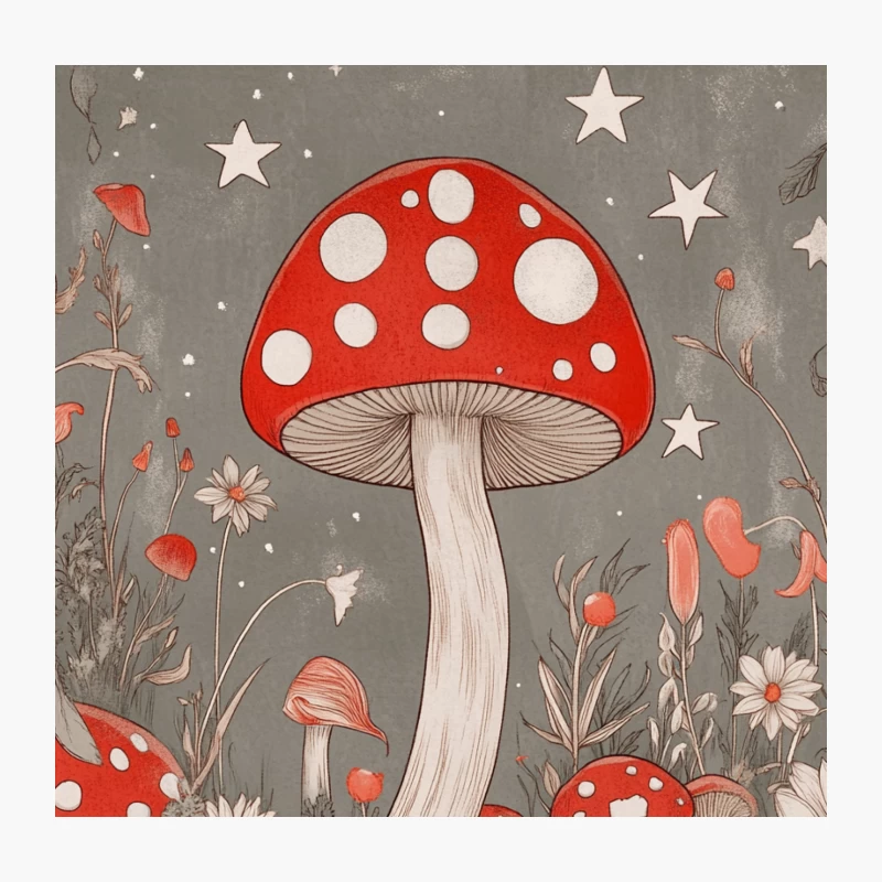 Whimsical Mushroom Fantasy in Starlit Nature Throw Pillow