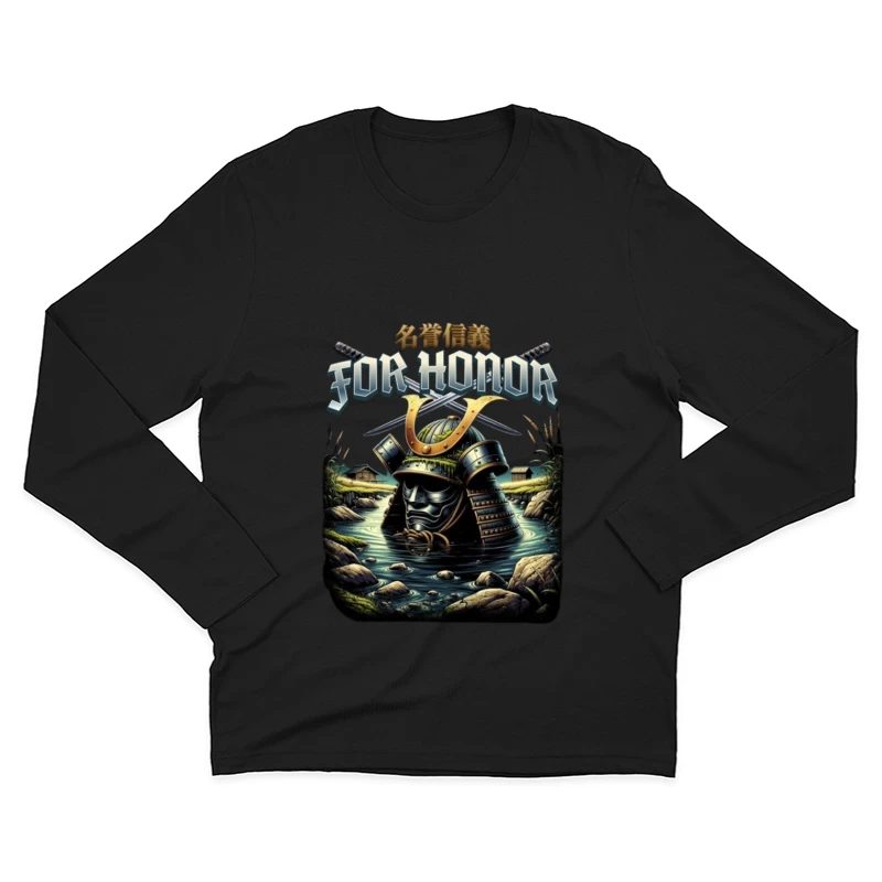 Japanese Samurai Helmet Emerging from Water - Artistic Illustration Male Long Sleeve T-Shirt