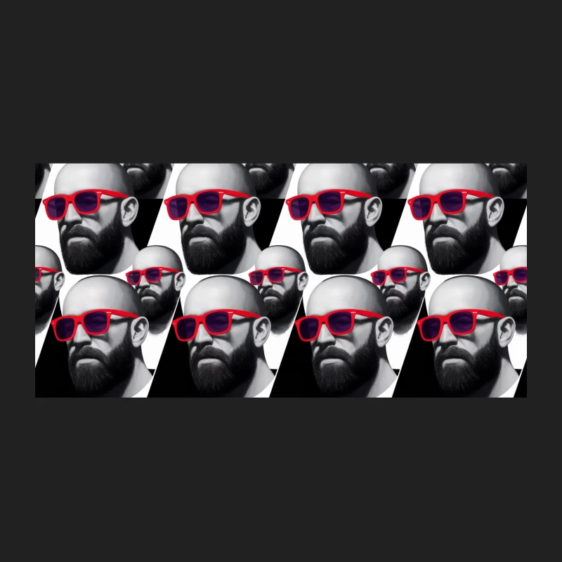 Repetitive Pattern of Bearded Men in Red Sunglasses Bucket Hat