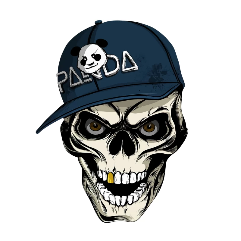Skull with Panda Cap Graphic Illustration Throw Pillow