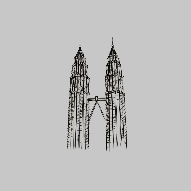 Line Drawing of Iconic Petronas Twin Towers in Kuala Lumpur Male Long Sleeve T-Shirt