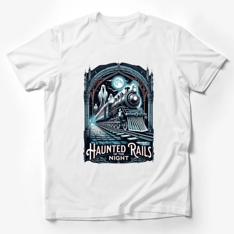 Gothic Haunted Steam Train Under Moonlit Archway Male T-Shirt