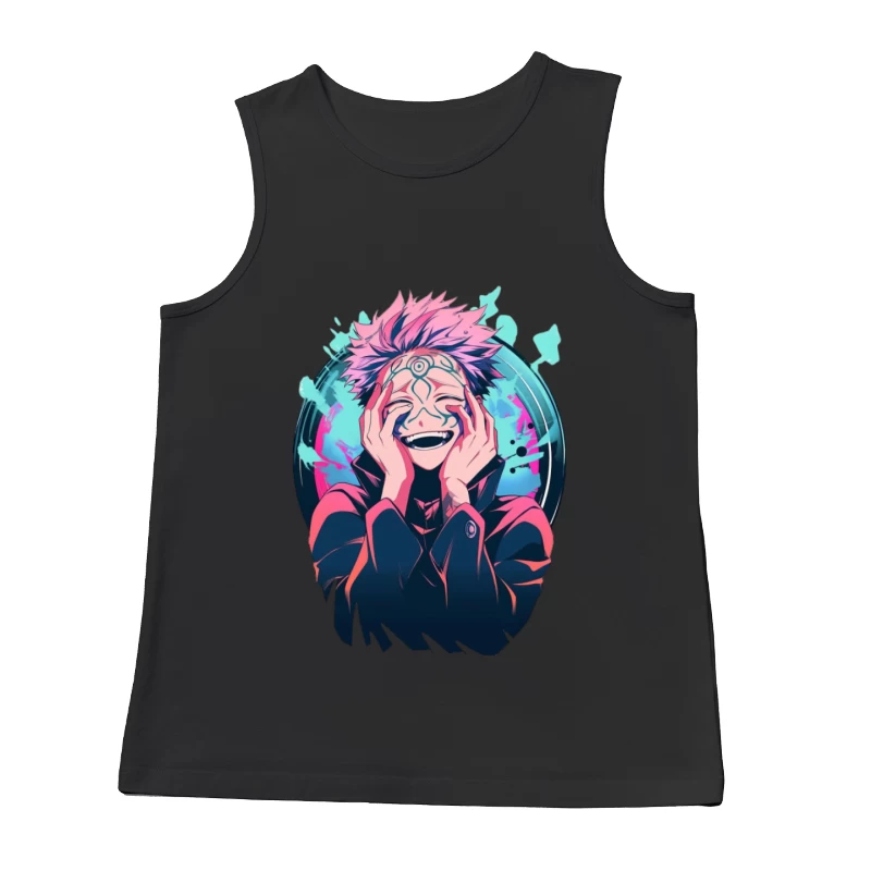 Lachender Anime-Charakter mit Muster Herren Tanktops