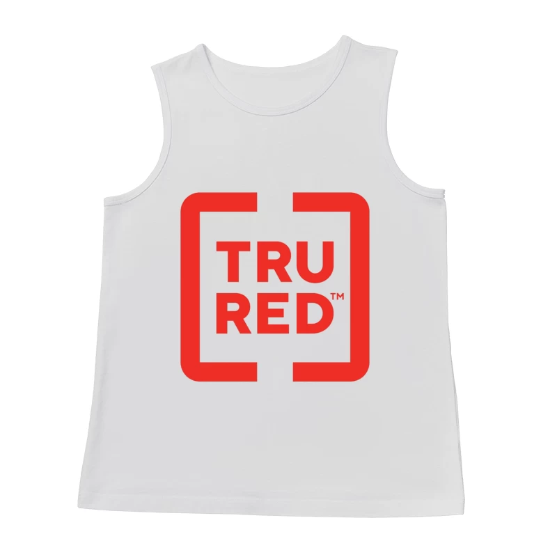 TruRed Minimalist Square Logo Design in Red and White Male Tank Top