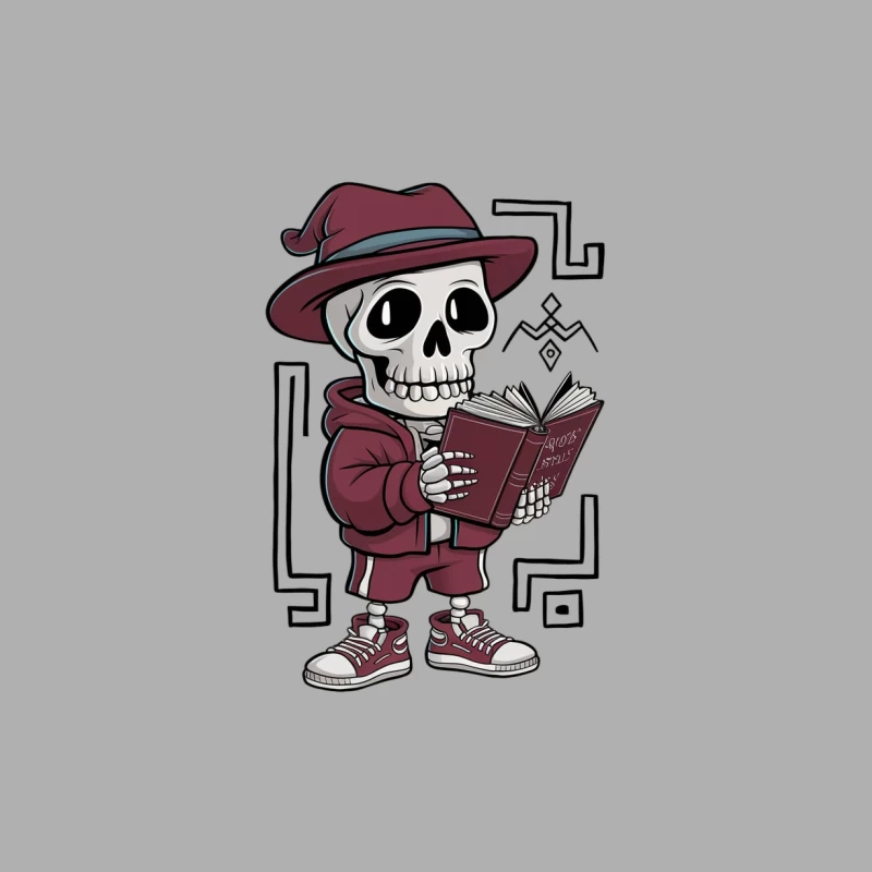 Cute Cartoon Skeleton Reading Book in Fedora and Sneakers Male Tank Top